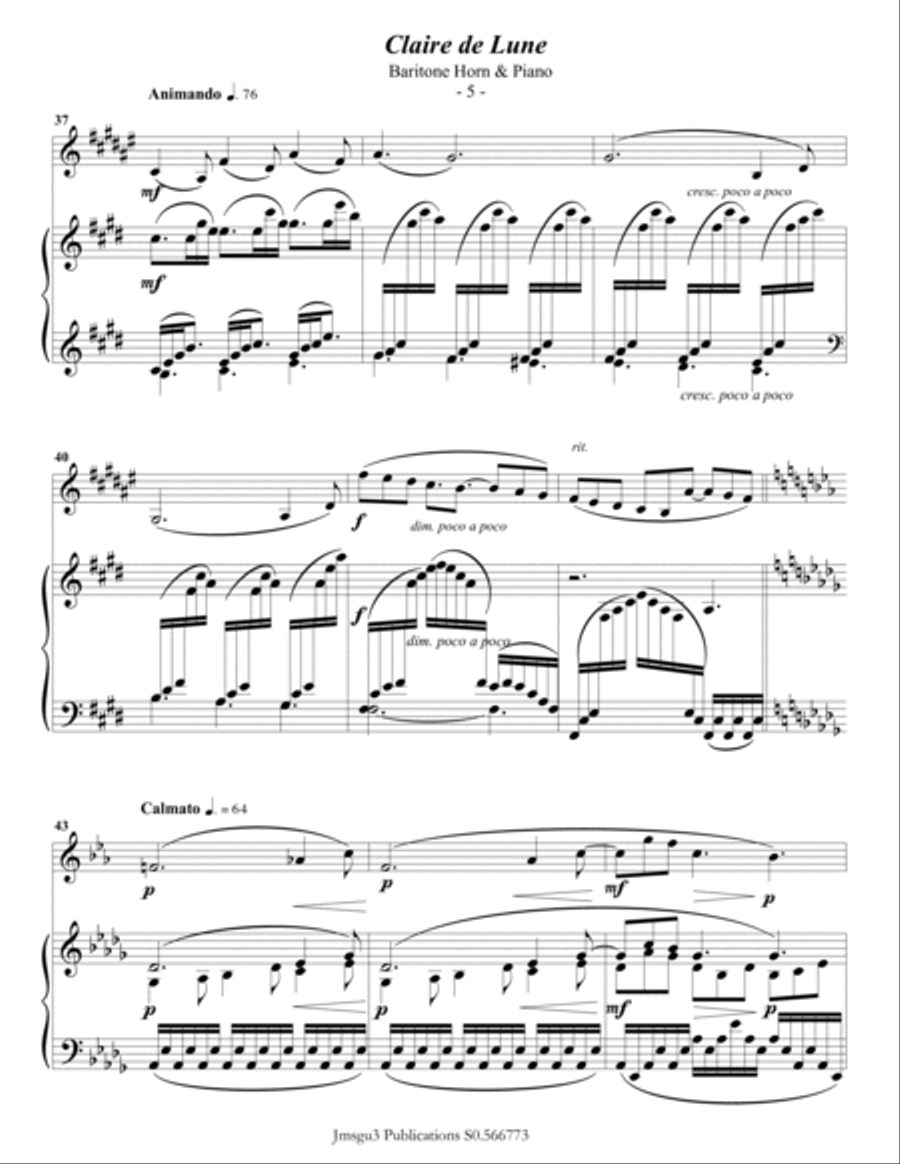 Debussy: Claire de Lune for Baritone Horn & Piano Baritone Horn scores gallery preview page 5