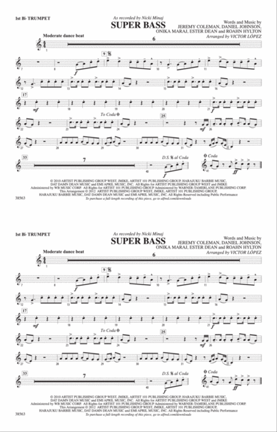 Super Bass: 1st B-flat Trumpet Marching Band scores gallery preview page 1