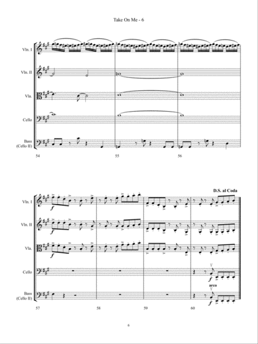 Take On Me String Quartet scores gallery preview page 6