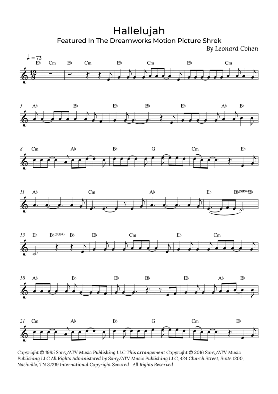 Hallelujah Alto Saxophone scores gallery preview page 1
