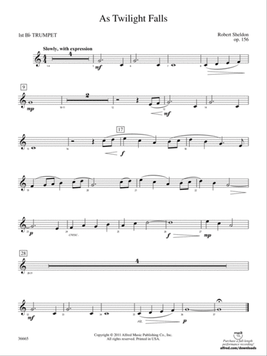 As Twilight Falls: 1st B-flat Trumpet Concert Band scores gallery preview page 1