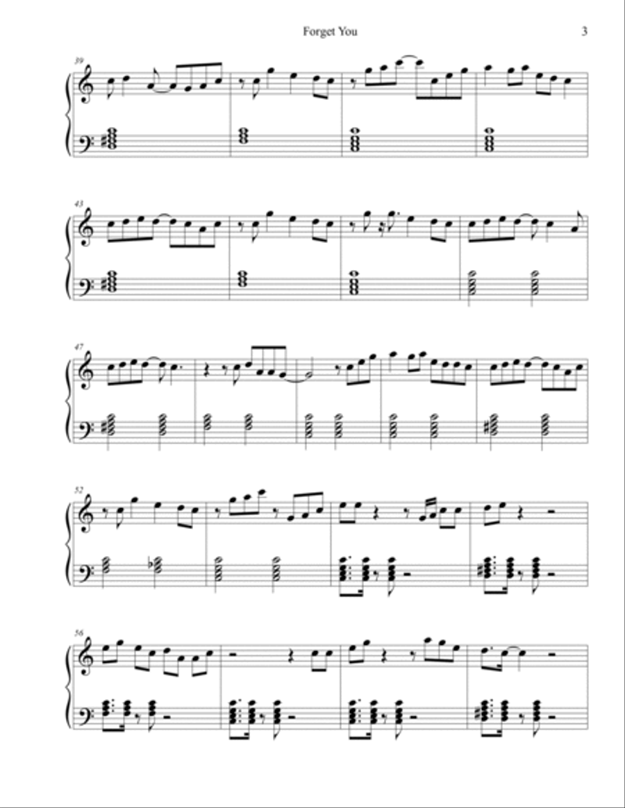 Forget You Piano Solo scores gallery preview page 3