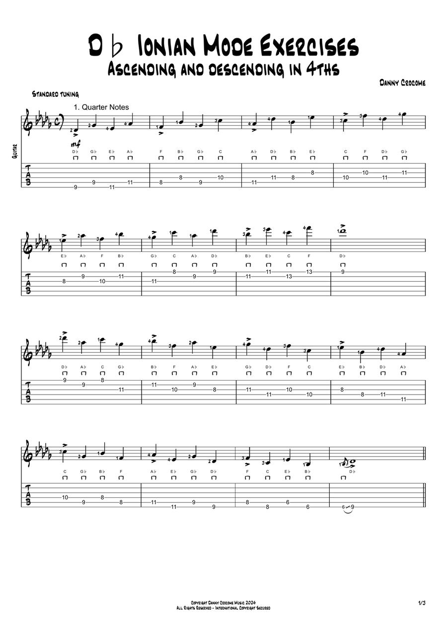 Db Ionian Mode Exercises - Ascending and Descending in 4ths Acoustic Guitar scores gallery preview page 1