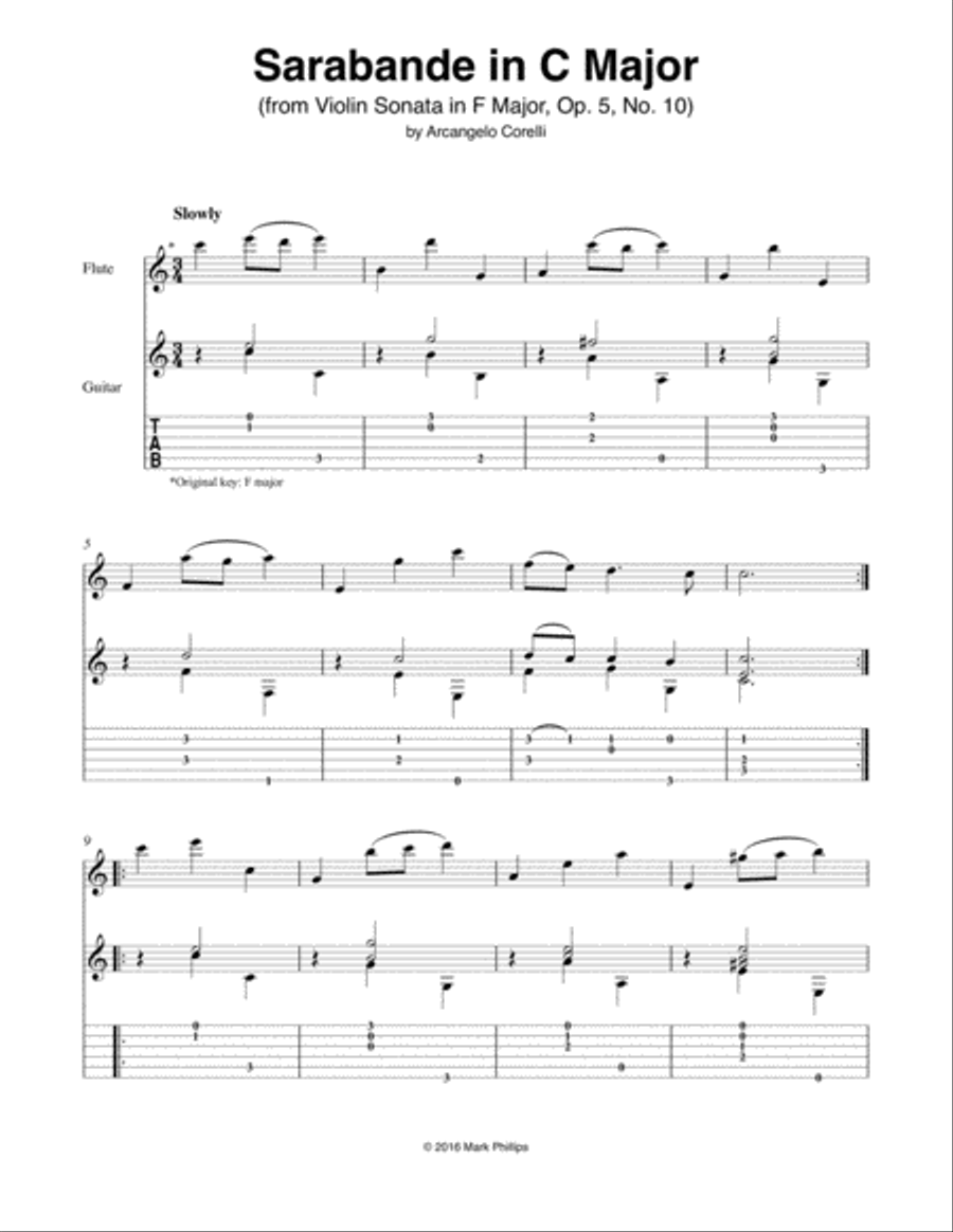 Sarabande in C Major (from Violin Sonata in F Major, Op. 5, No. 10) Flute scores gallery preview page 1