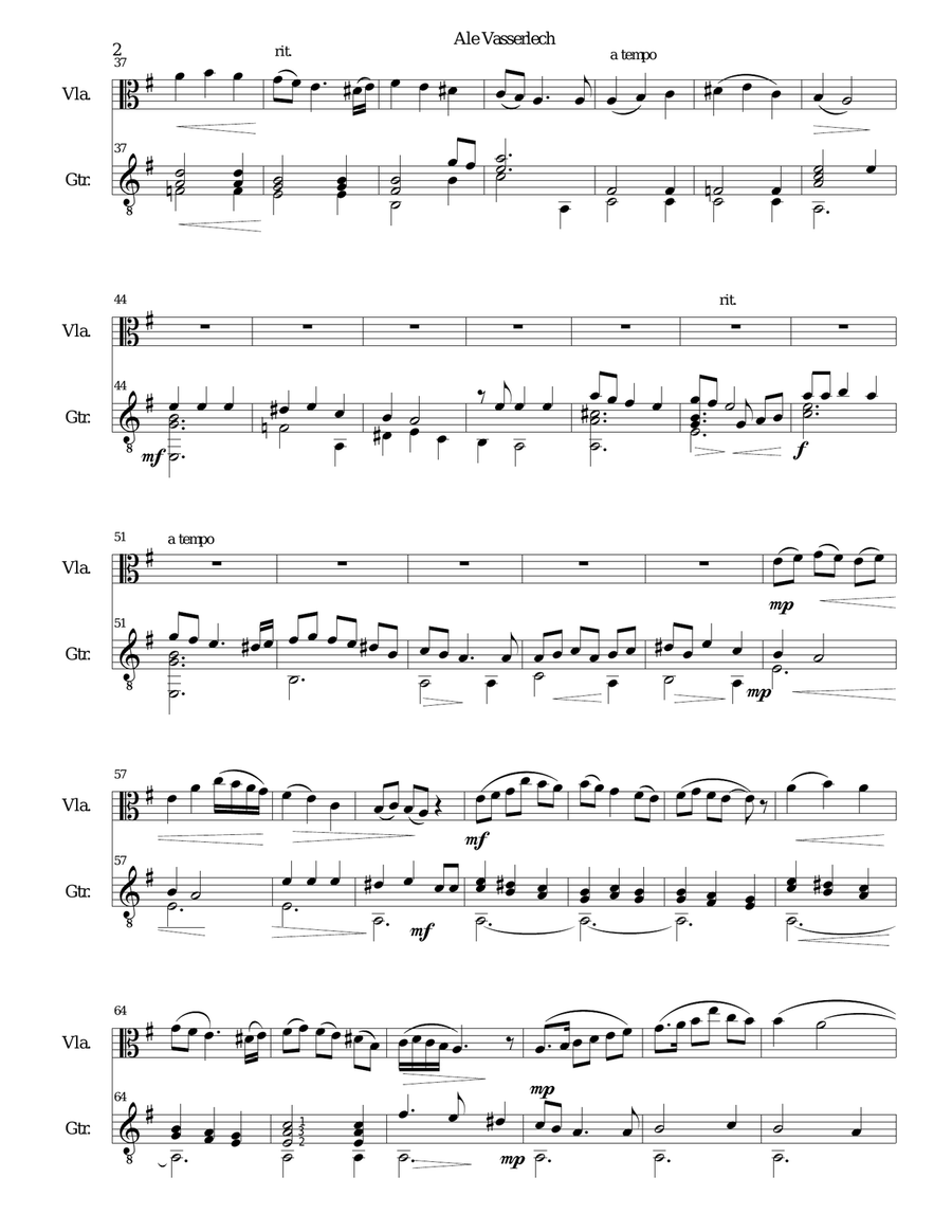 Ale vasserlech (All the waters flow away) for viola and guitar String Duet scores gallery preview page 2