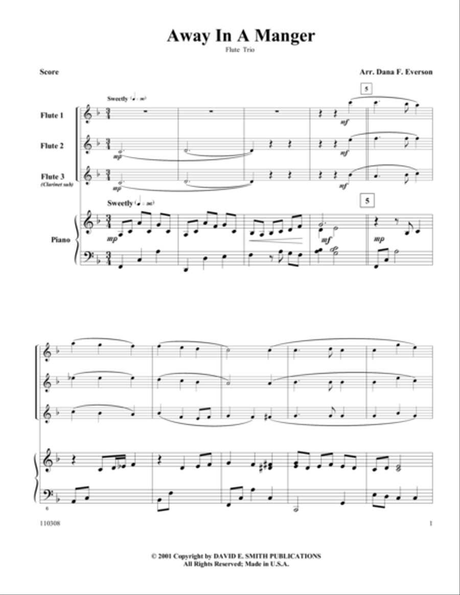 Away In A Manger Flute Trio scores gallery preview page 1