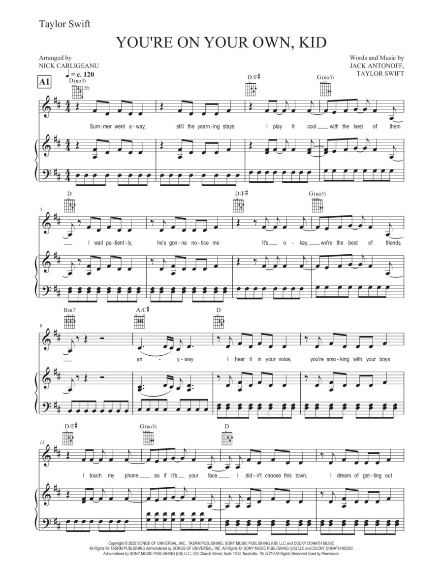 You're On Your Own, Kid Piano, Vocal, Guitar scores gallery preview page 1