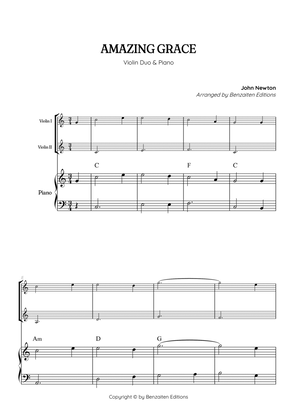 Amazing Grace • super easy violin duet sheet music with piano accompaniment (and chords)