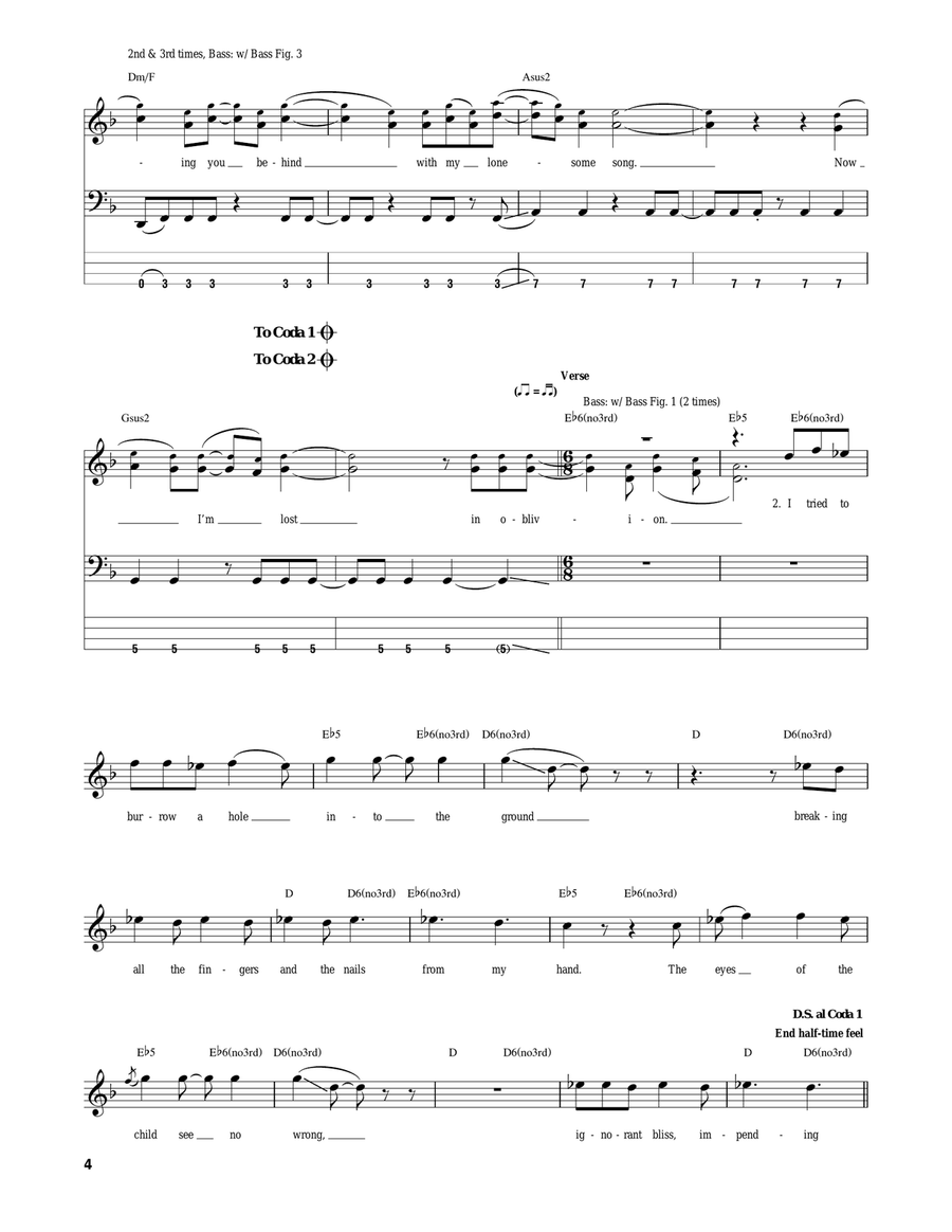 Oblivion Bass Guitar Tablature scores gallery preview page 4