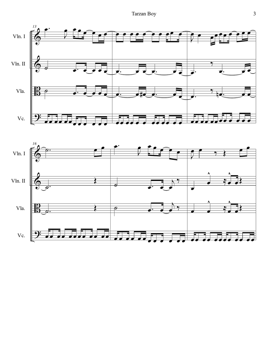 Tarzan Boy Tarzan Boy String Quartet scores gallery preview page 3