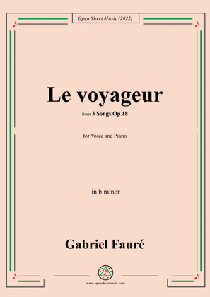 Book cover for Fauré-Le voyageur,in b minor,Op.18 No.2,from '3 Songs,Op.18'