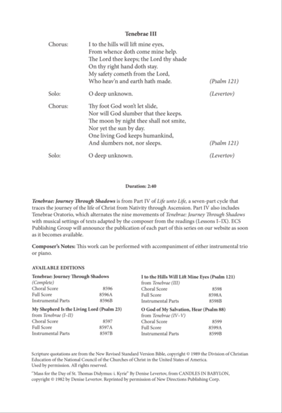 I to the Hills Will Lift Mine Eyes (Psalm 121): from Tenebrae (III) 4-Part scores gallery preview page 2