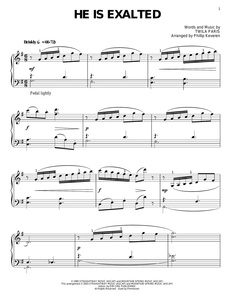 He Is Exalted (arr. Phillip Keveren) Piano Solo scores gallery preview page 1
