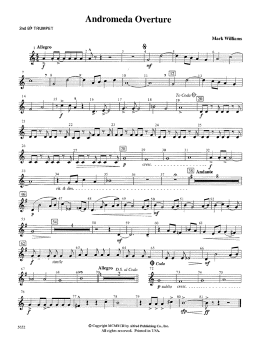 Andromeda Overture: 2nd B-flat Trumpet Concert Band scores gallery preview page 1