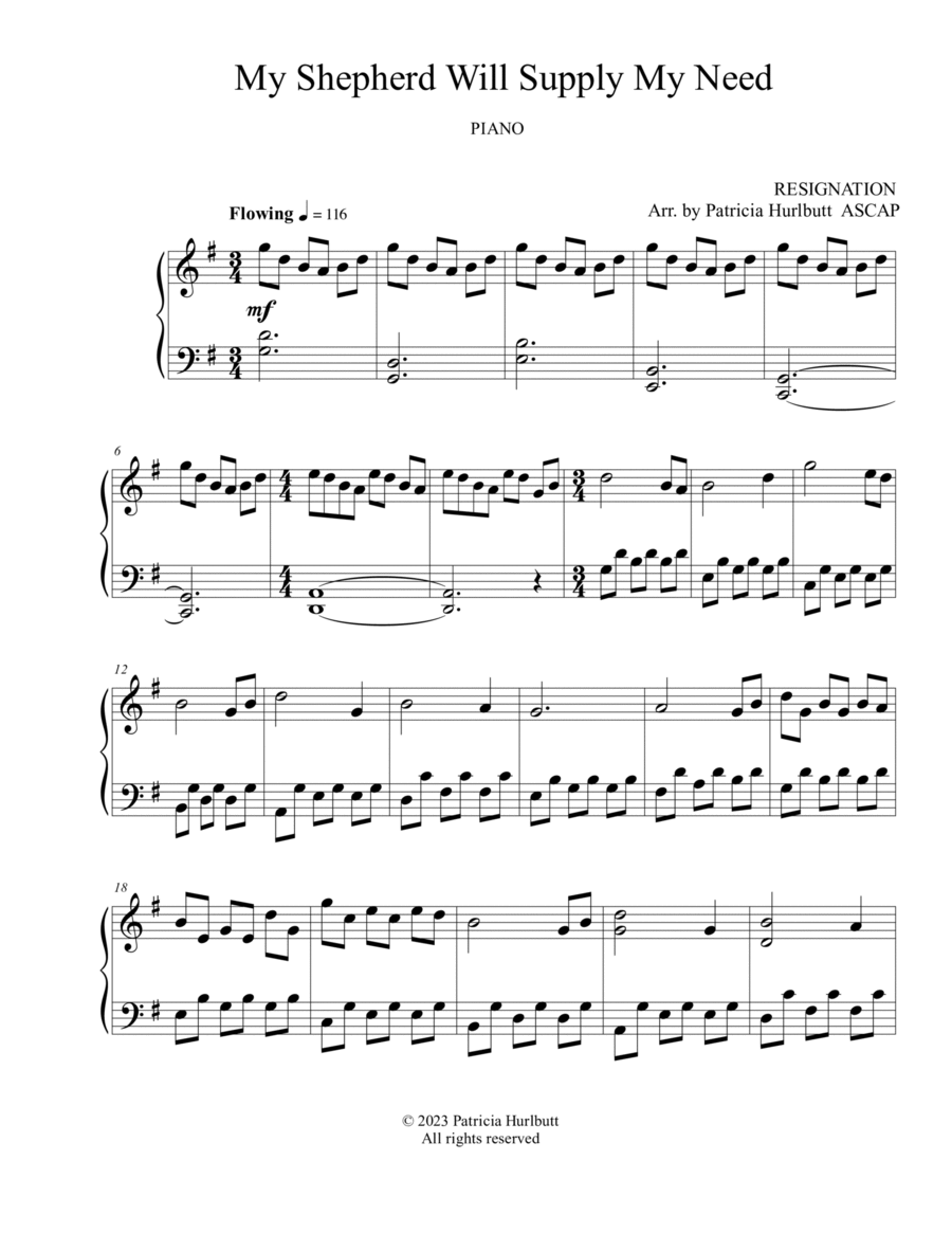 My Shepherd Will Supply My Need (RESIGNATION) Piano Solo scores gallery preview page 1