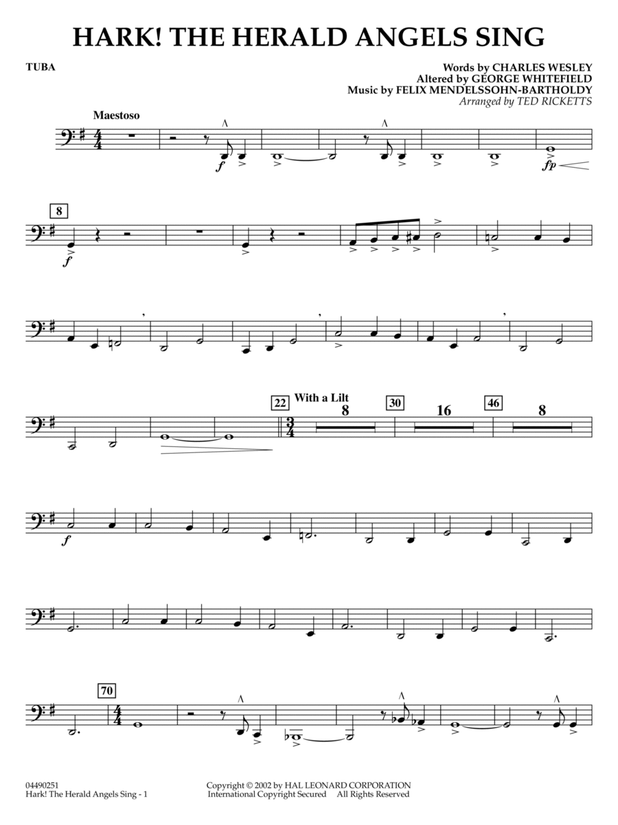 Hark! The Herald Angels Sing (arr. Ted Ricketts) - Tuba Full Orchestra scores gallery preview page 1