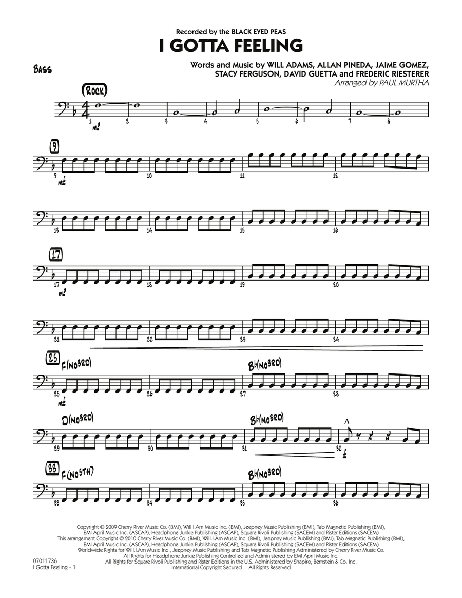 I Gotta Feeling - Bass Jazz Ensemble scores gallery preview page 1