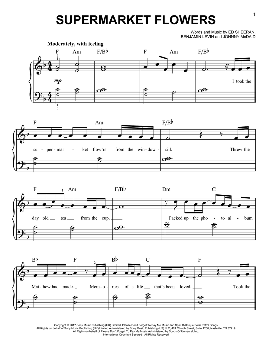 Supermarket Flowers Easy Piano scores gallery preview page 1