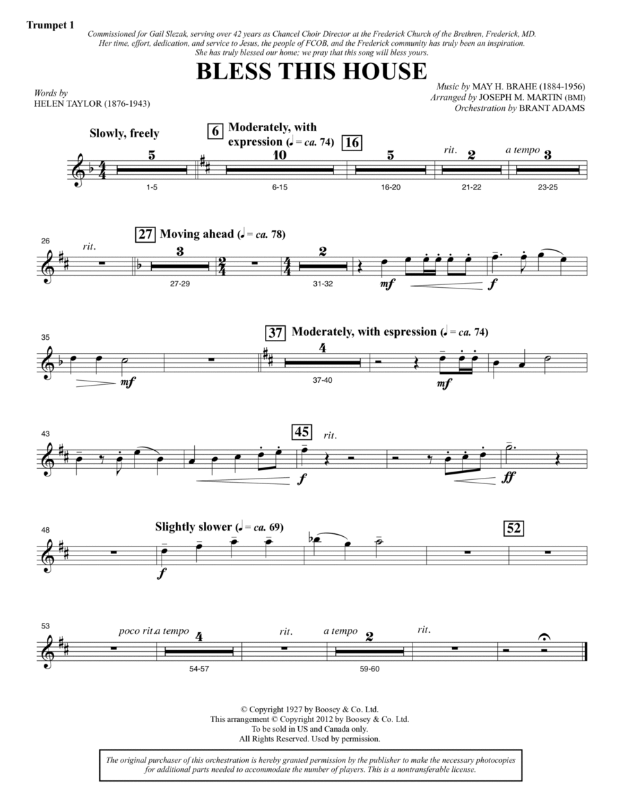 Bless This House - Bb Trumpet 1 Choir scores gallery preview page 1