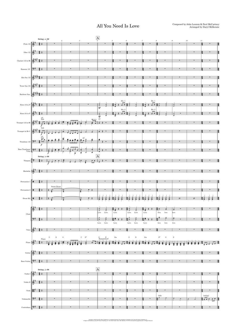 All You Need Is Love Full Orchestra scores gallery preview page 1