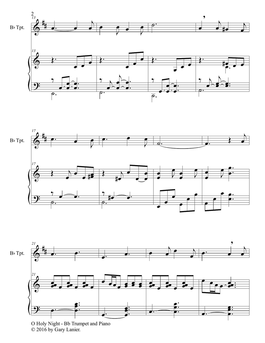 O HOLY NIGHT (Duet – Bb Trumpet & Piano with Parts) Trumpet Duet scores gallery preview page 3