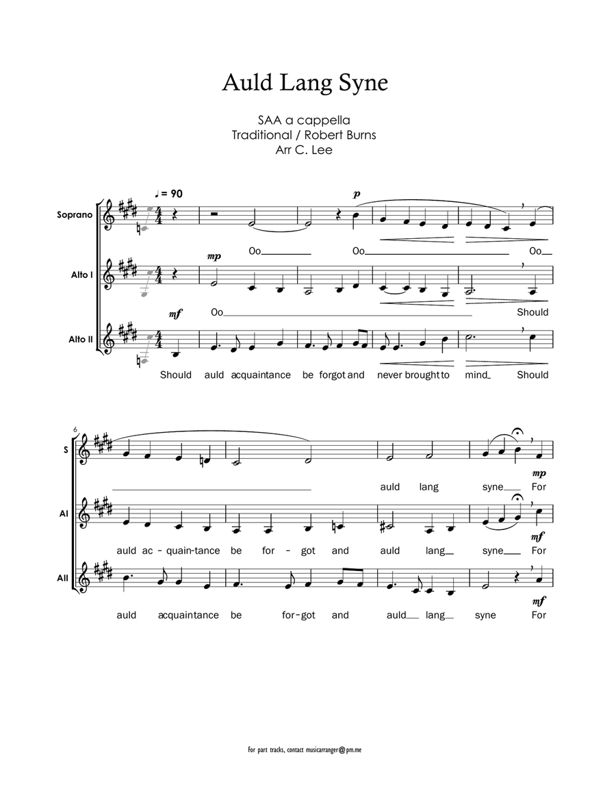 Auld Lang Syne - SAA a cappella trio A Cappella scores gallery preview page 1