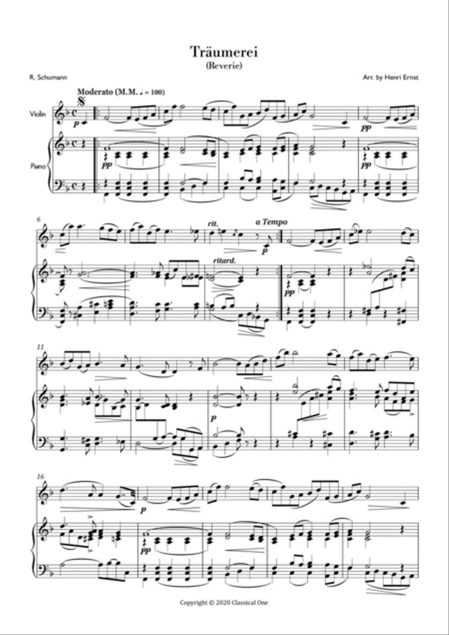 Schumann-Traumerei for violin and piano Violin Solo scores gallery preview page 2