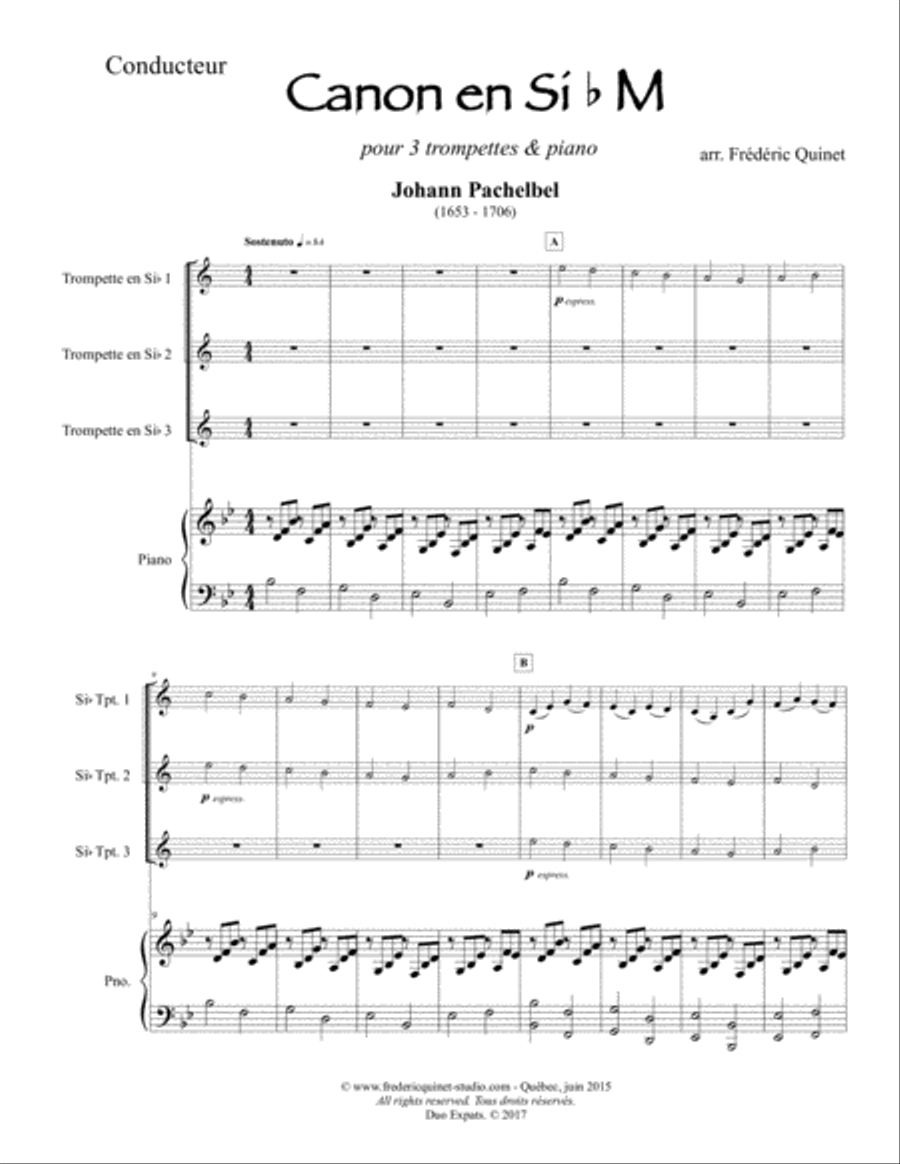 Pachelbel Canon - 3 Trumpets & Piano Trumpet Trio scores gallery preview page 3
