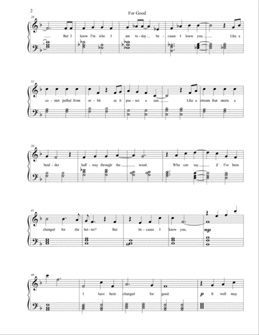 For Good from Wicked for Piano image number null