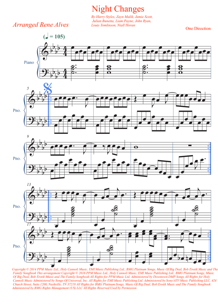 Night Changes Night Changes Piano Solo scores gallery preview page 1