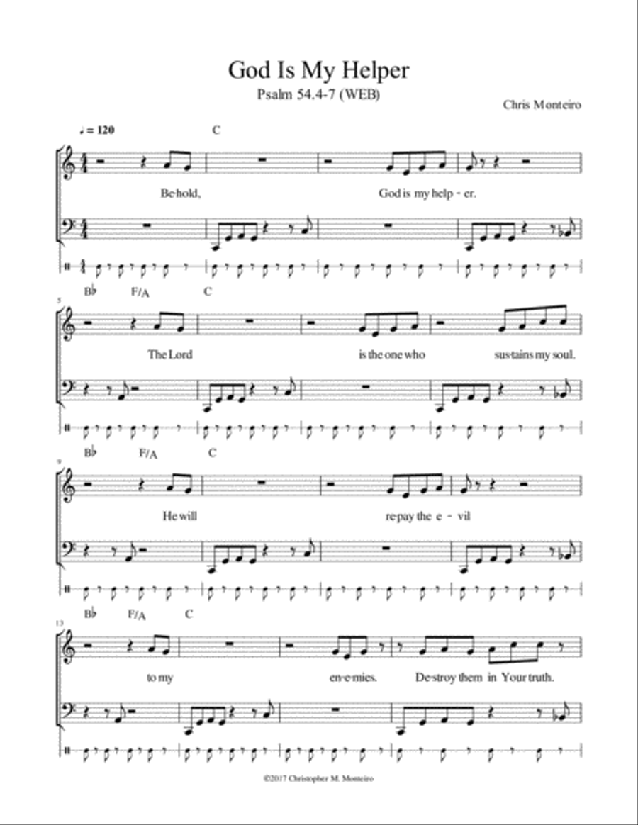 God Is My Helper (Psalm 54.4-7 WEB) Piano, Vocal, Guitar scores gallery preview page 2