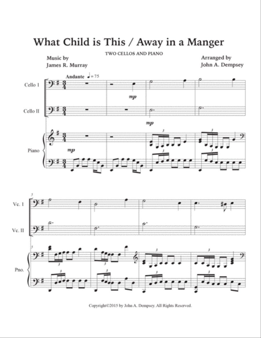 Christmas Medley (What Child is This / Away in a Manger): Trio for Two Cellos and Piano String Duet scores gallery preview page 5