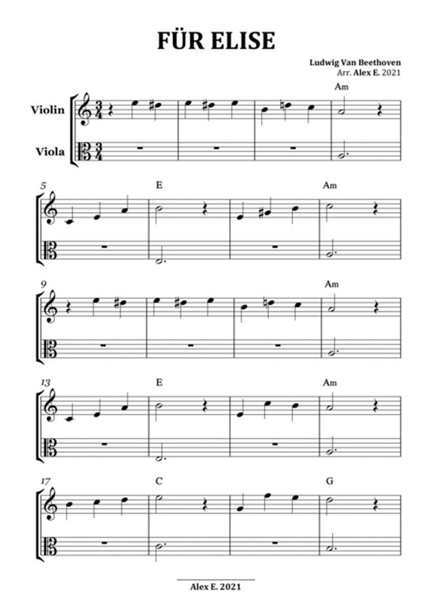 Für Elise - for Violin and Viola With chords image number null