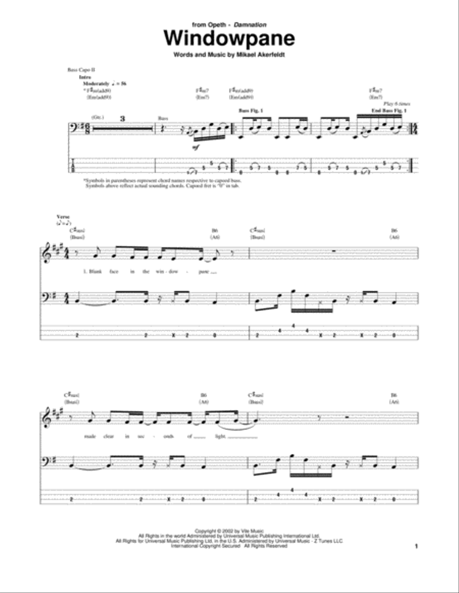Windowpane Guitar Tablature scores gallery preview page 1