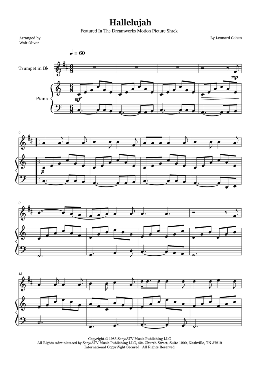 Hallelujah B-Flat Trumpet scores gallery preview page 1