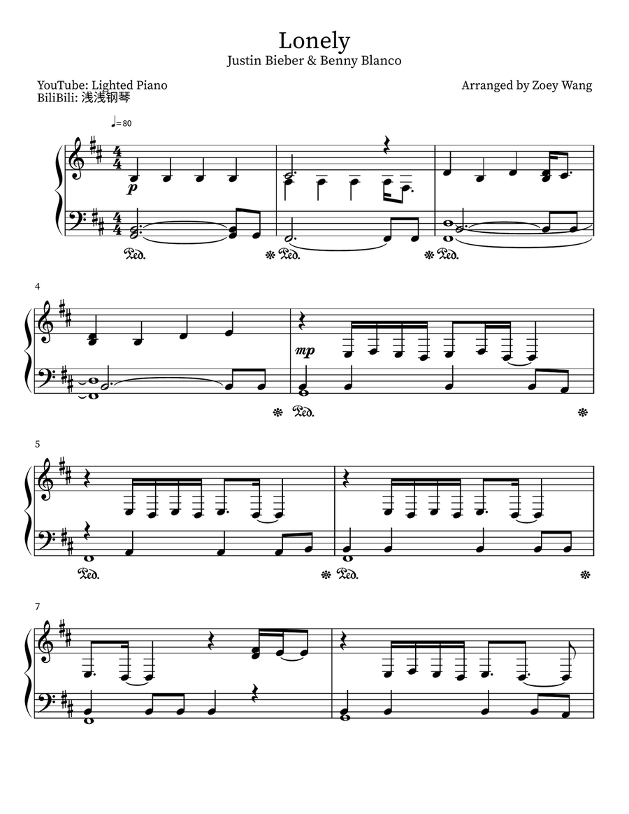 Lonely Lonely Easy Piano scores gallery preview page 1