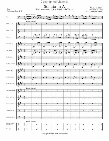 Piano Sonata in A (Third Movement --a.k.a. Turkish March) for tuba and concert band