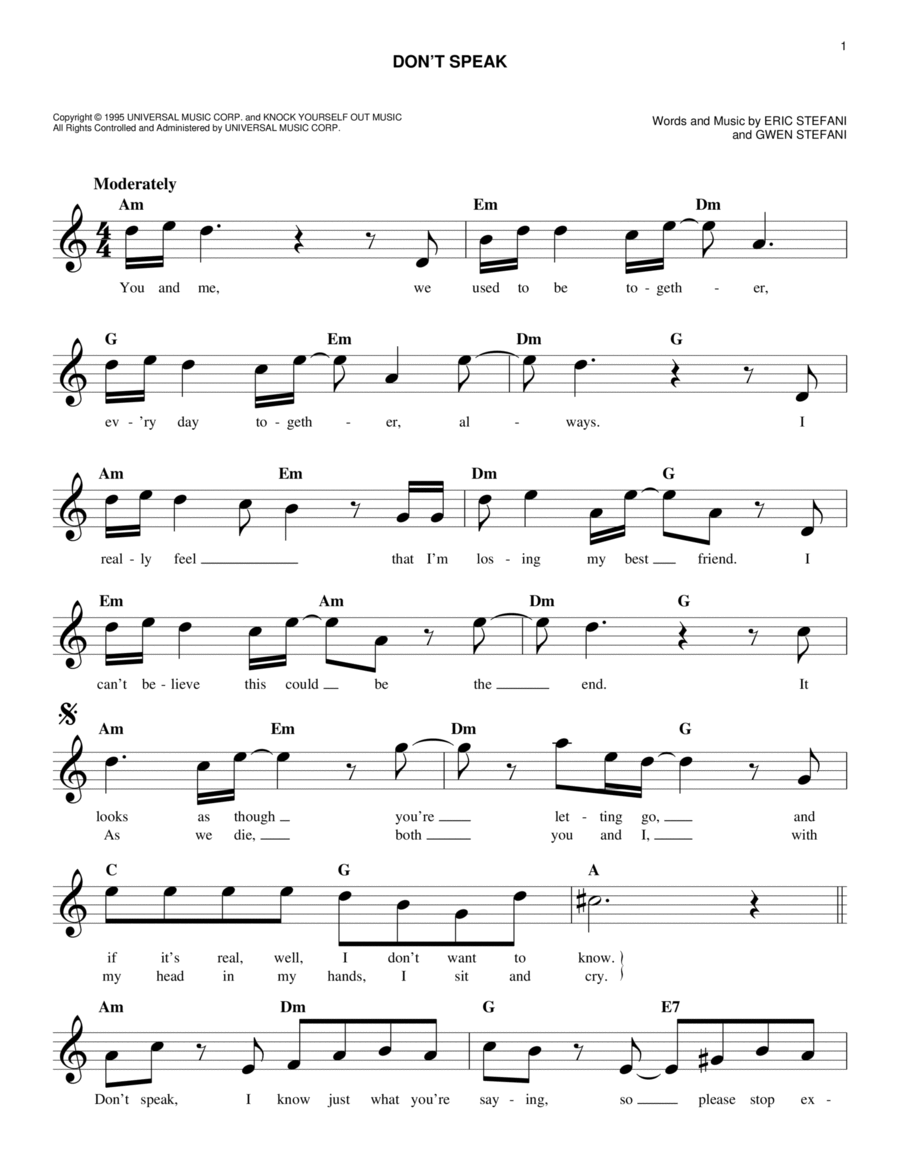 Don't Speak Don't Speak Guitar scores gallery preview page 1