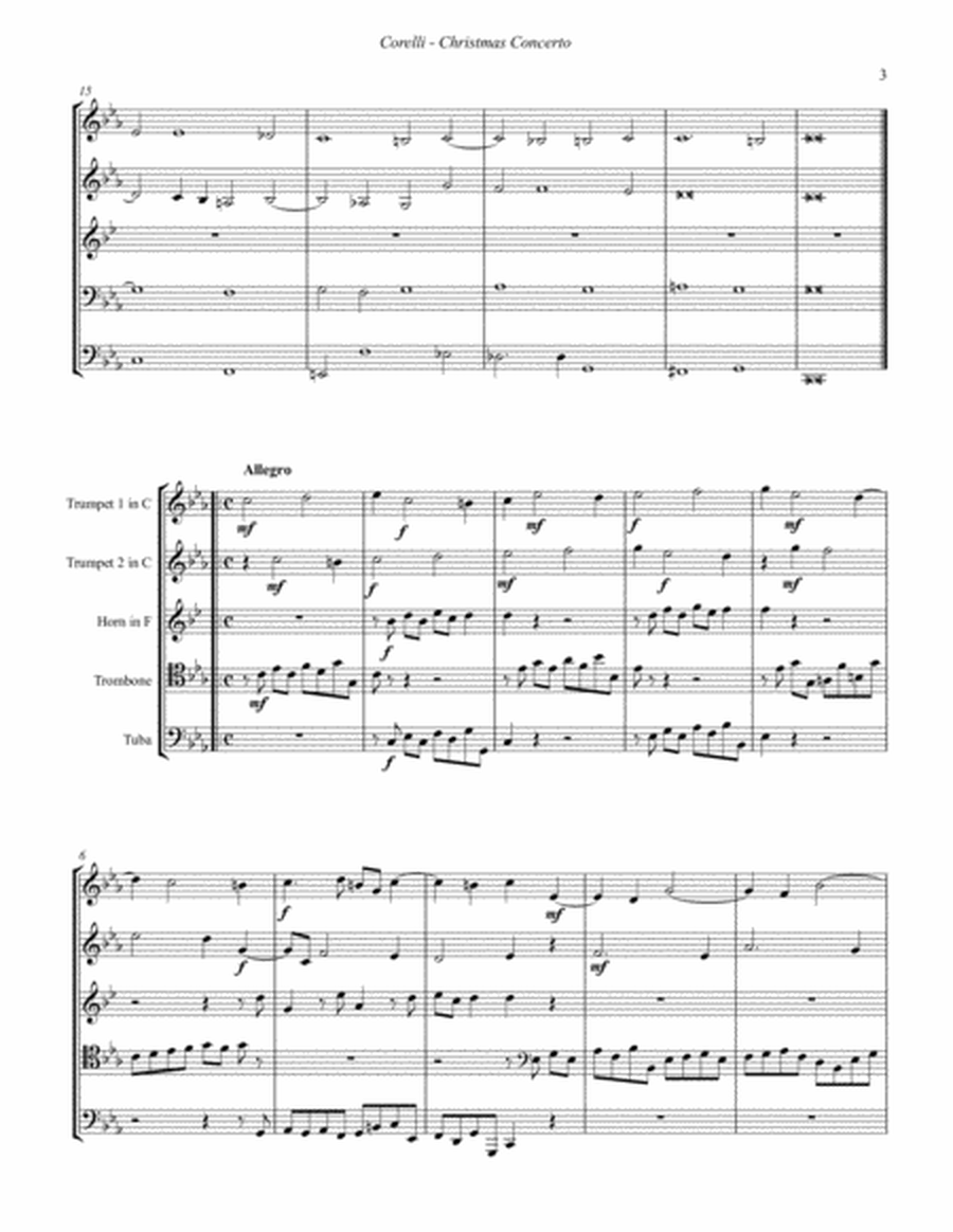Christmas Concerto Op. 6, No. 8 for Brass Quintet