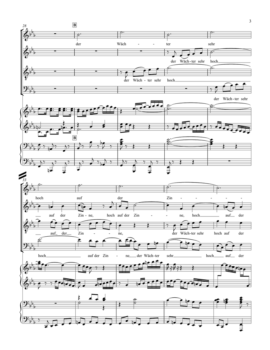 Wachet auf, ruft uns die Stimme with Piano Four-Hands Accompaniment 4-Part scores gallery preview page 3