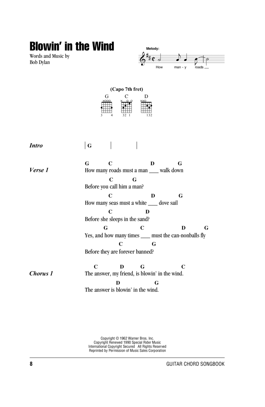 Blowin' In The Wind Acoustic Guitar scores gallery preview page 1
