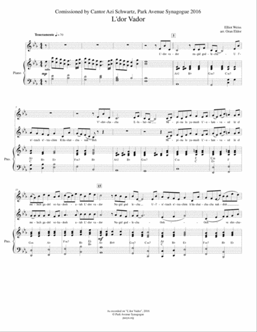L'dor Va-Dor (Weiss) Piano scores gallery preview page 1