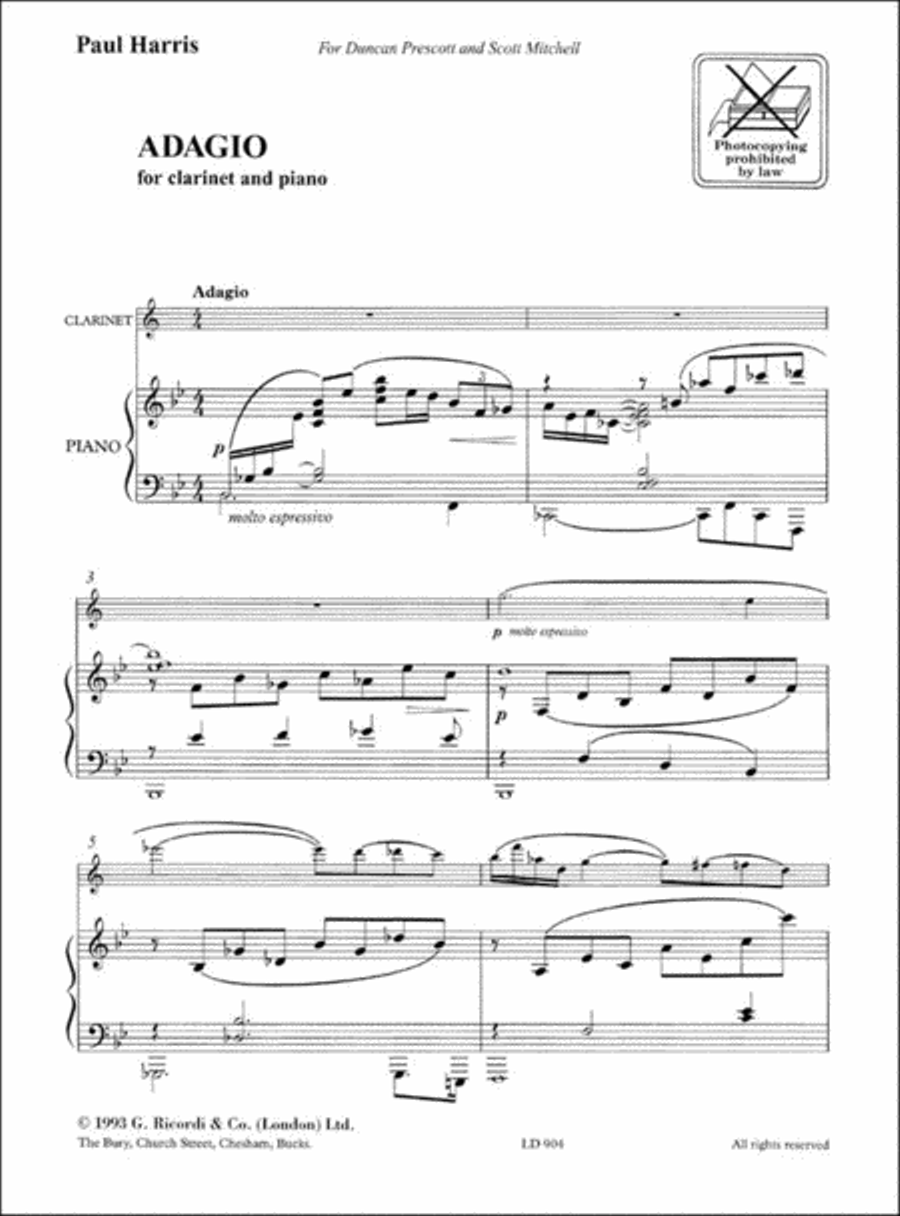 Adagio Cl + Pf Clarinet Duet scores gallery preview page 2