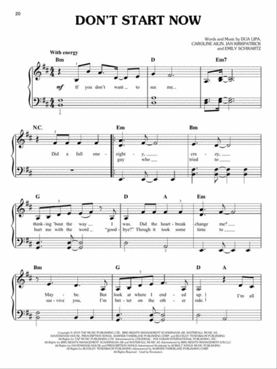 Chart Hits of 2019-2020 Easy Piano scores gallery preview page 7