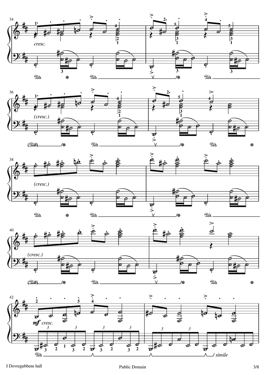 In The Hall of the Mountain King (Edward Grieg) original score with note names Grade 8 Piano, Vocal scores gallery preview page 3