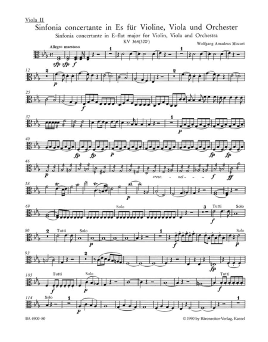 Sinfonia concertante for Violin, Viola and Orchestra E flat major, KV 364 (320d) Viola scores gallery preview page 1