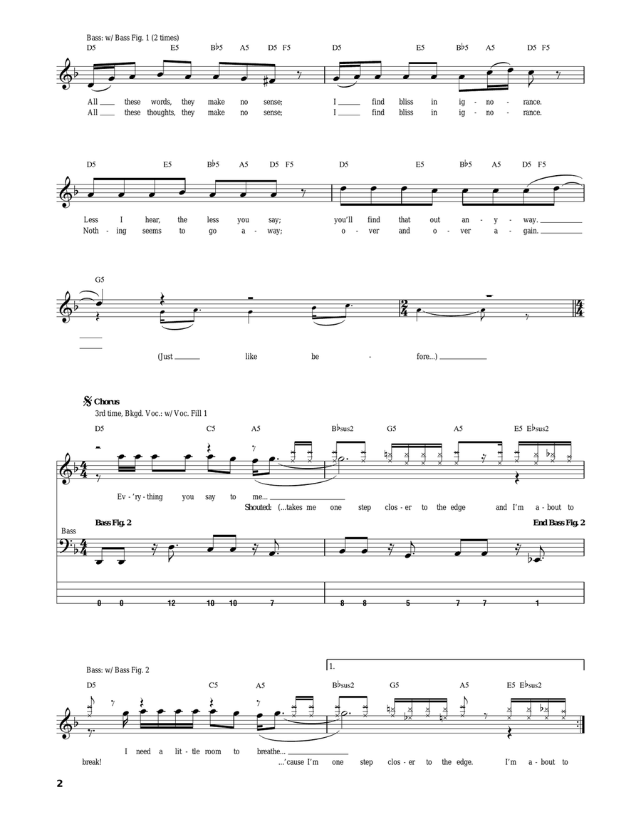 One Step Closer Bass Guitar Tablature scores gallery preview page 2
