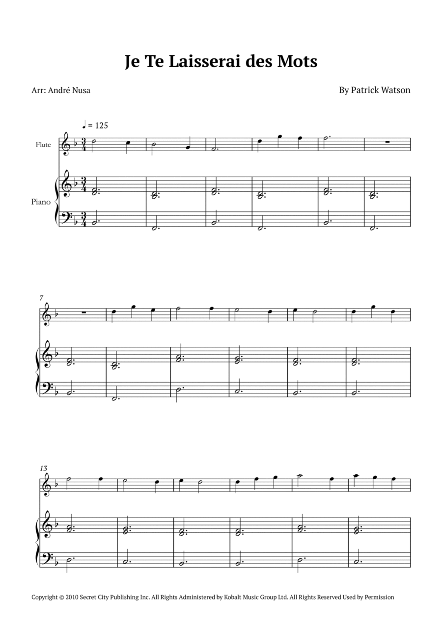 Je Te Laisserai Des Mots Flute Solo scores gallery preview page 1