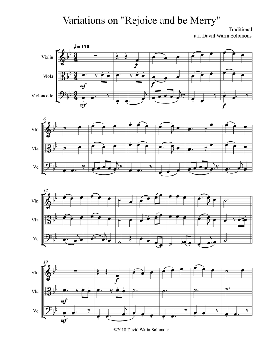 Variations on Rejoice and be merry (Gallery Carol) for string trio String Trio scores gallery preview page 1