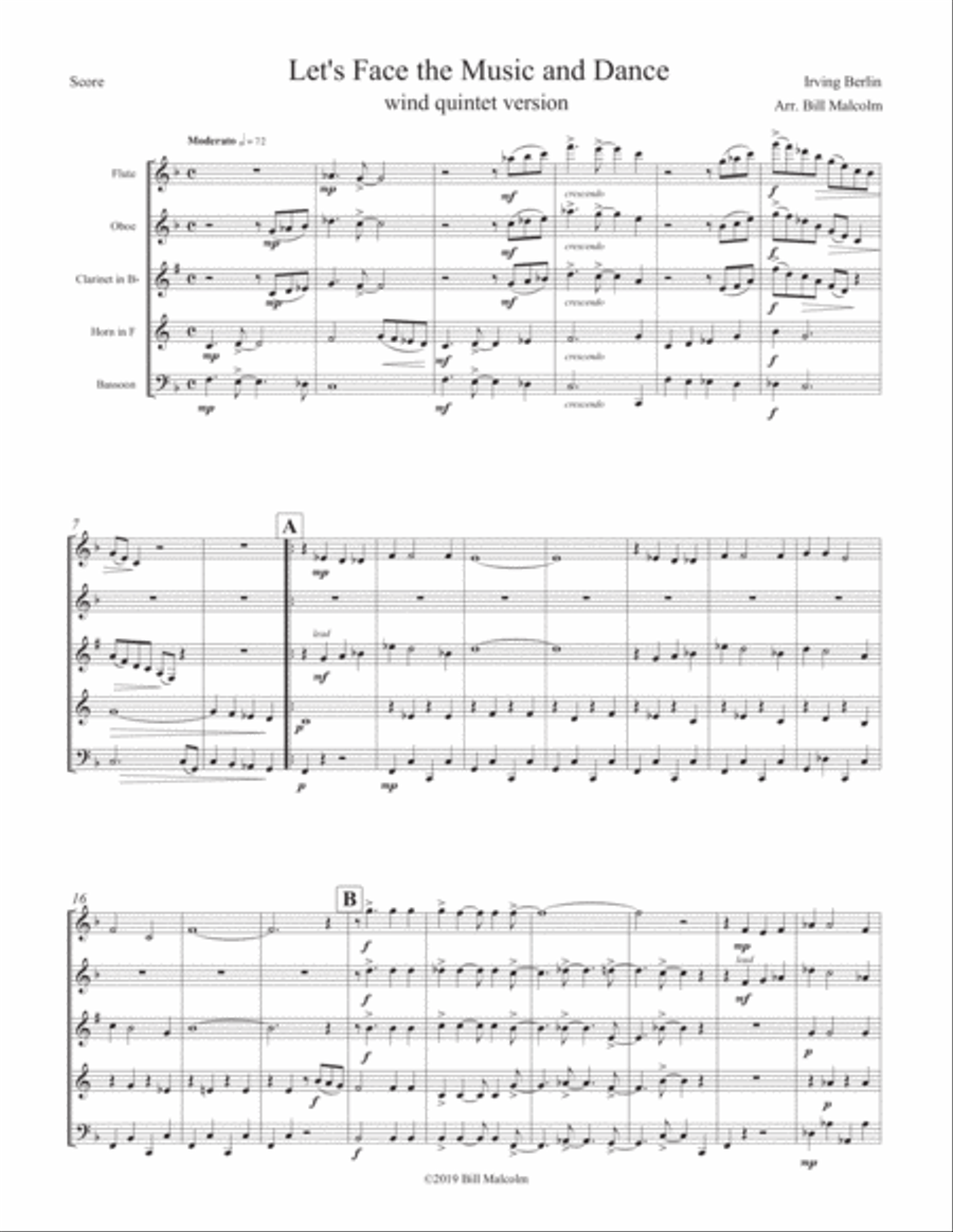 Let''s Face The Music And Dance Woodwind Quintet scores gallery preview page 1